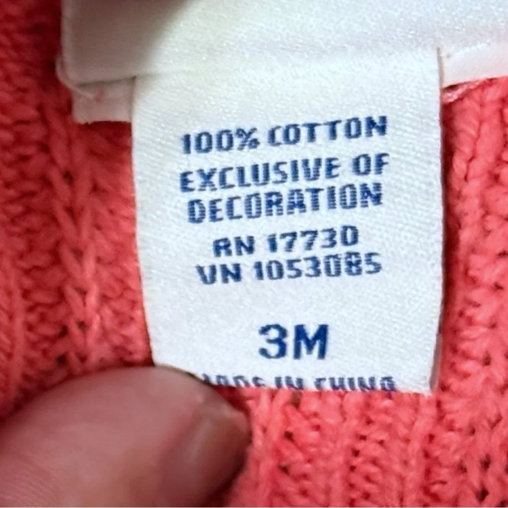 Vintage OshKosh Baby Pink Knit Cardigan Sweater 3M Ribbon Trim